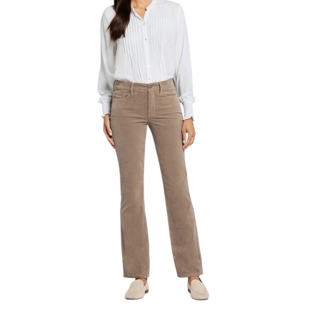 NYDJ Marilyn Corduroy Straight Leg Pants Saddlewood Beige Camel Size 12